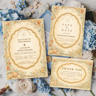 Cartão De Agradecimento Casamento de Jardim de Conchas Marinhas Costeiras 