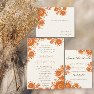 Cartão Postal De Anúncio Casamento Coral Orange Vintage Flowers