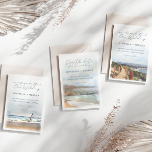 Convite Malibu   Sea Tern Beach Coastal Watercolor Casamen