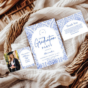 Anúncio Festa de Formatura Botânica Azul Vintage Foto