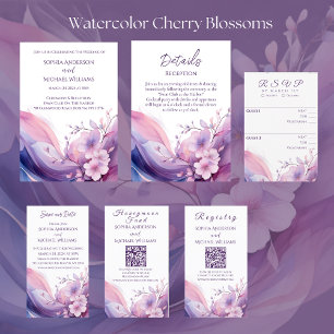 Cartão RSVP Watercolor Cherry Blossoms-RSVP-Casamento-