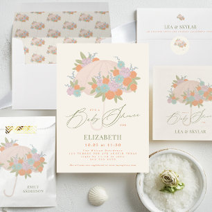 Convite Chá de fraldas Unisex Neutro de Guarda-chuvas Flor