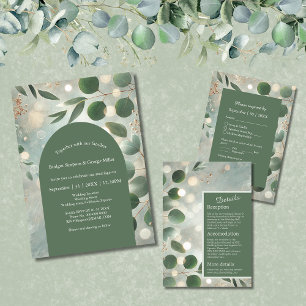 Convite Casamento Romântico de Sage Verde Eucalyptus