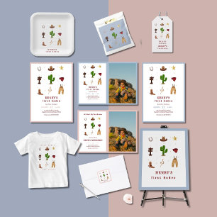 Convite Foto do primeiro Aniversário de criança Rodeo Cowb