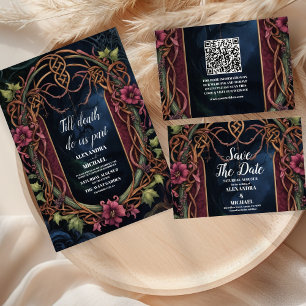 Convite Arte Nouveau Casamento de Dia das Bruxas Floral Gó