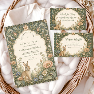 Convite Chá de Bebê Coelho Botânico Celestial Vintage