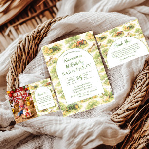 Cartão De Agradecimento Trator Pastel Fazenda Quintal 1º Aniversário