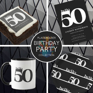 Porta-lata Olá 50 Bold Modern Black and White Birthday