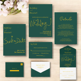 Cartão RSVP Casamento Chic Simples E Verde E Dourado Moderno E