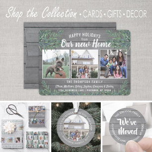 Cartão De Festividades Do New Home 4 Foto Natal Greenery & Wood