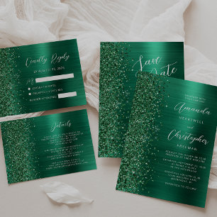 Convite Casamento com Letra Brilhante em Metal Esmeralda V