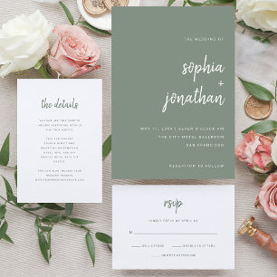Cartão RSVP Script Minimalista Moderno   Casamento branco e sá