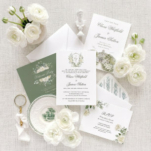 Convite Casamento em Vinhedo com Aquarela de Rosa Branca