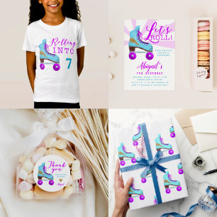 Convite Vintage Dourado Roller Skating Festa de aniversári