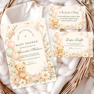Guardanapo De Papel Chá de Bebê Floral Urso Teddy Fofo