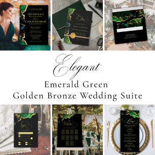 Convite Agate Green Black Gold Ethereal Wedding Invitation
