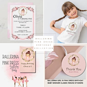 Adesivo Redondo Ballerina Girl no Chá de fraldas de aniversário do