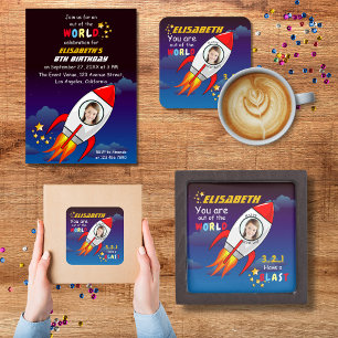 Adesivo Quadrado Foto personalizada do foguete astronauta