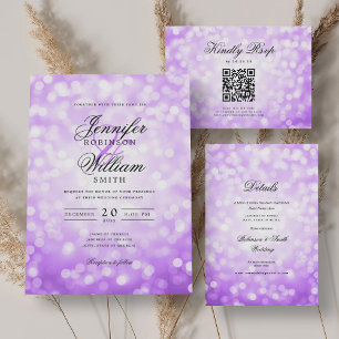 Reserve A Data Luzes de Bokeh Roxo de Casamento de Script Elegant