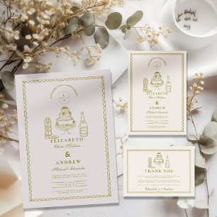 Convite Casamento de Mão Desenhada Funky Western Doodle