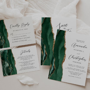 Convite Casamento Grafite Esmeralda Verde Dourado Ágata
