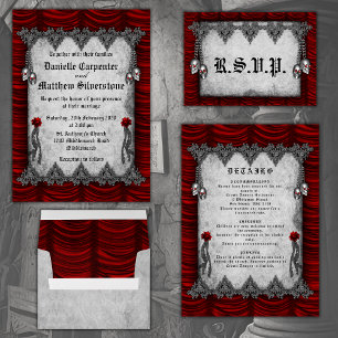 Convite Blood Roses and Silk Red Gothic Wedding