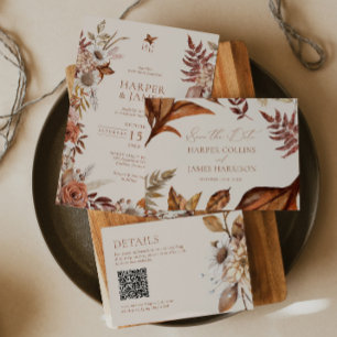 Cartão De Informações Elegante Moderno Terracotta Floral Boho Fall Códig