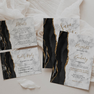 Cartão de Salvar a Data de Casamento Black Gold Ag