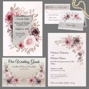 Convite Flores Vintage lindas em Casamento Rosa Pálido