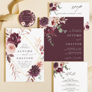 Cartão De Informações Detalhes do Casamento Floral de Autumn Romance Wat