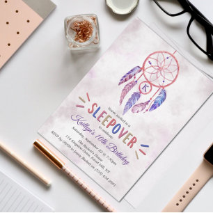 Convite Dreamcatcher Sleepover Qualquer Foto De Aniversári