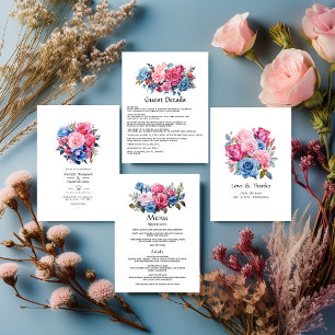 Convite Casamento Floral Cor-de-Rosa e Azul