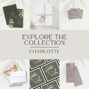 Cartão RSVP Simples Tropical Floral QR Code Dark Green