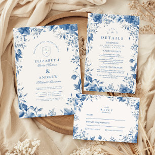 Cartão De Informações Casamento Floral Chinoiserie French Blue Victorian