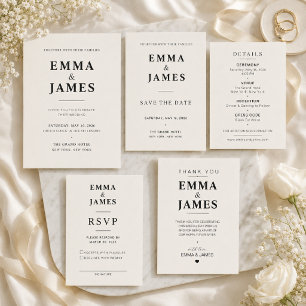Convite de Casamento Minimalista Marfim Elegante