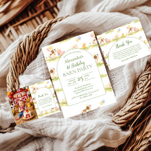 Convite Animais de Fazenda Caprichosos Pastel para 1º Aniv