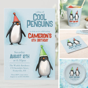 Convite Pinguins legal celebram o aniversário da criança