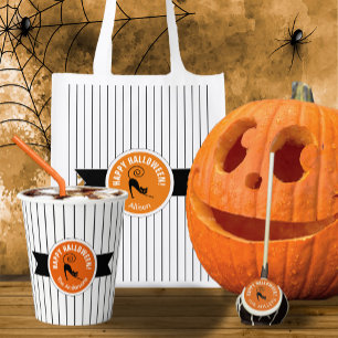 Convite Happy Halloween Black Cat & Stripes ID686