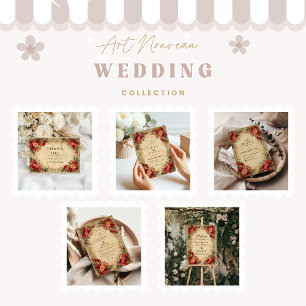 Cartão De Agradecimento Art Nouveau Rosa vermelha Wedding