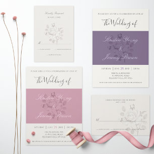 Convite Casamento com Script Moderno da Sugar Plum Rosa