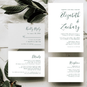 Convite Casamento Moderno com Letra em Verde Esmeralda