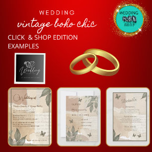 Convite Vintage boho chic greenery monograma de casamento