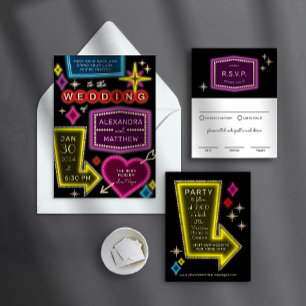 Cartão De Informações Neon Sign Vegas Weding RSVP Enclosure Card