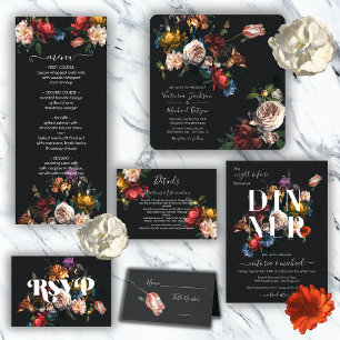 Convite Rembrandt Autumn Fall Floral Dark & Moody Wedding