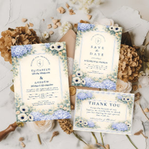 Convite Casamento de Jardim Azul Empoeirado Elegante