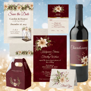 Convite Poinsettia & Berries Casamento Elegante