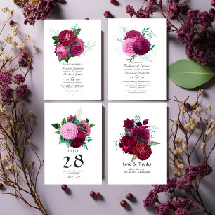 Convite Viva Magenta Casamento Floral Código QR Rsvp