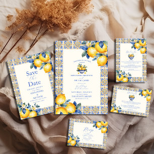 Convite Casamento mediterrânico Chic Lemon Floral Greenery