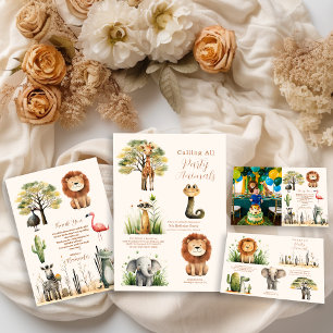 Convite Chamando todos os animais de festa Safari Zoo Birt