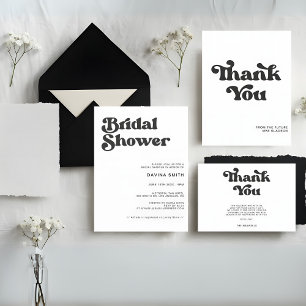 Na moda retro Chá de panela preto e branco Convite